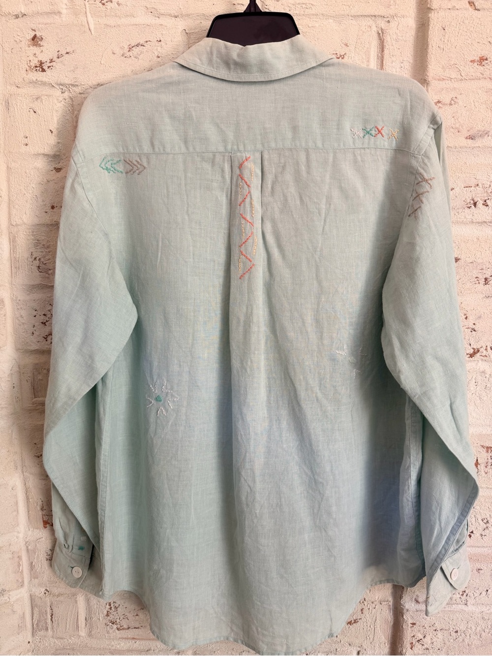 Coldwater Creek 100% Linen Embroidered Button Down Shirt Mint Green L - Picture 8 of 14